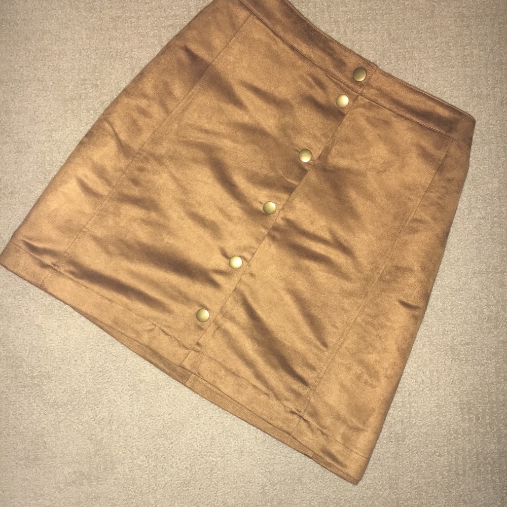 Brown suede button up skirt